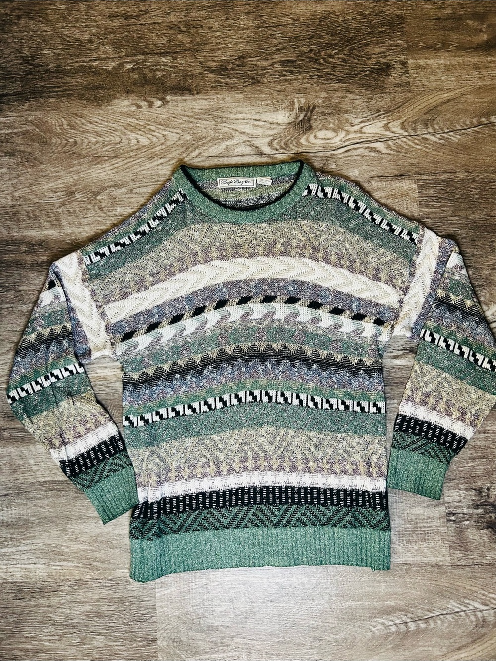 Bugle Boy Green Multicolor Patterned Crewneck Sweater